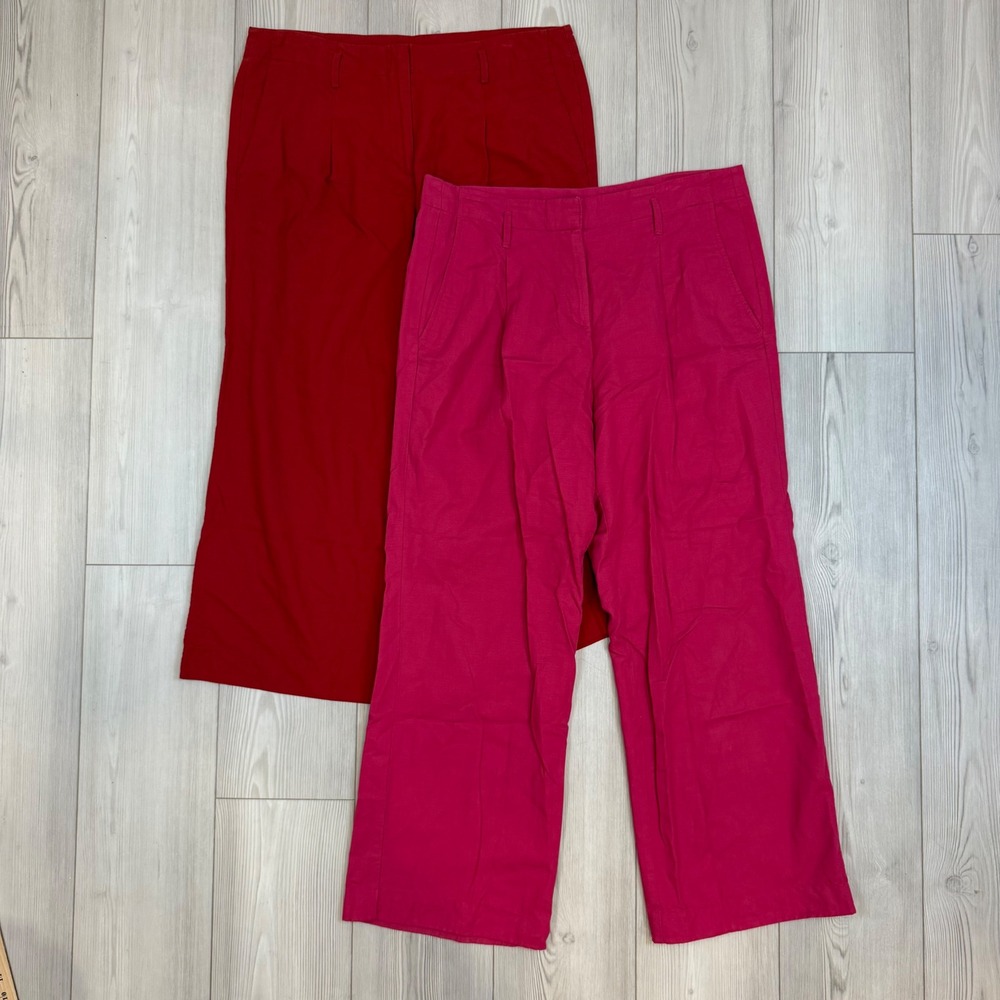 Lot of 2 Ann Taylor Wide Leg Trouser Pants Red Hot Pink Cotton Rayon Size 12